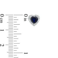 5.0mm Heart-Shaped Lab-Created Sapphire and Diamond Accent Bead Frame Stud Earrings in Sterling Silver|Peoples Jewellers