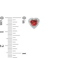 5.0mm Heart-Shaped Garnet and Diamond Accent Bead Frame Stud Earrings in Sterling Silver|Peoples Jewellers