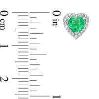 5.0mm Heart-Shaped Lab-Created Emerald and Diamond Accent Bead Frame Stud Earrings in Sterling Silver|Peoples Jewellers