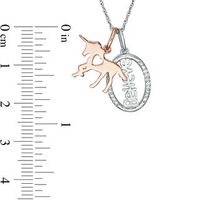 0.04 CT. T.W. Diamond Unicorn and Oval "Believe" Charms Pendant in Sterling Silver and 10K Rose Gold Plate|Peoples Jewellers