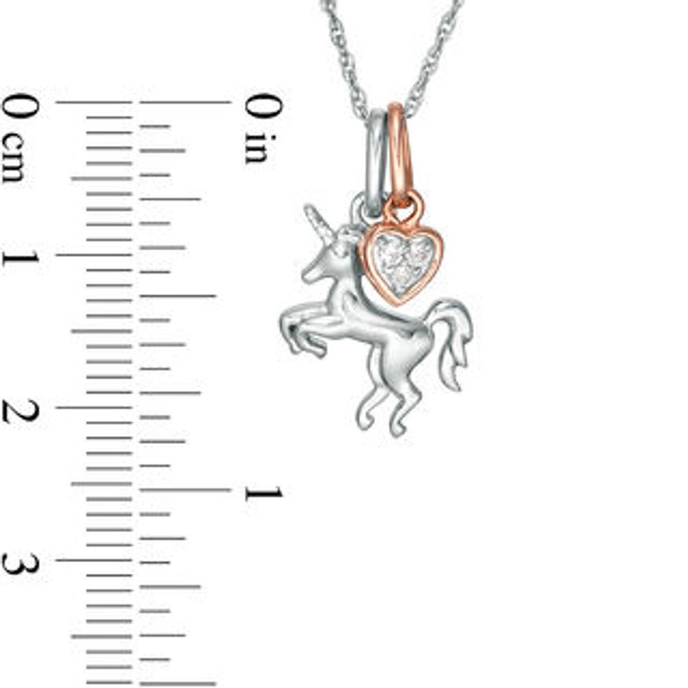 0.04 CT. T.W. Diamond Unicorn and Heart Charms Pendant in Sterling Silver and 10K Rose Gold|Peoples Jewellers