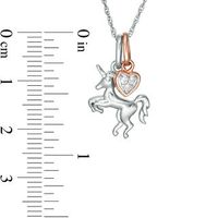 0.04 CT. T.W. Diamond Unicorn and Heart Charms Pendant in Sterling Silver and 10K Rose Gold|Peoples Jewellers