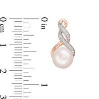 8.0-8.5mm Freshwater Cultured Pearl and 0.065 CT. T.W. Diamond Infinity Twist Drop Earrings in 10K Rose Gold|Peoples Jewellers