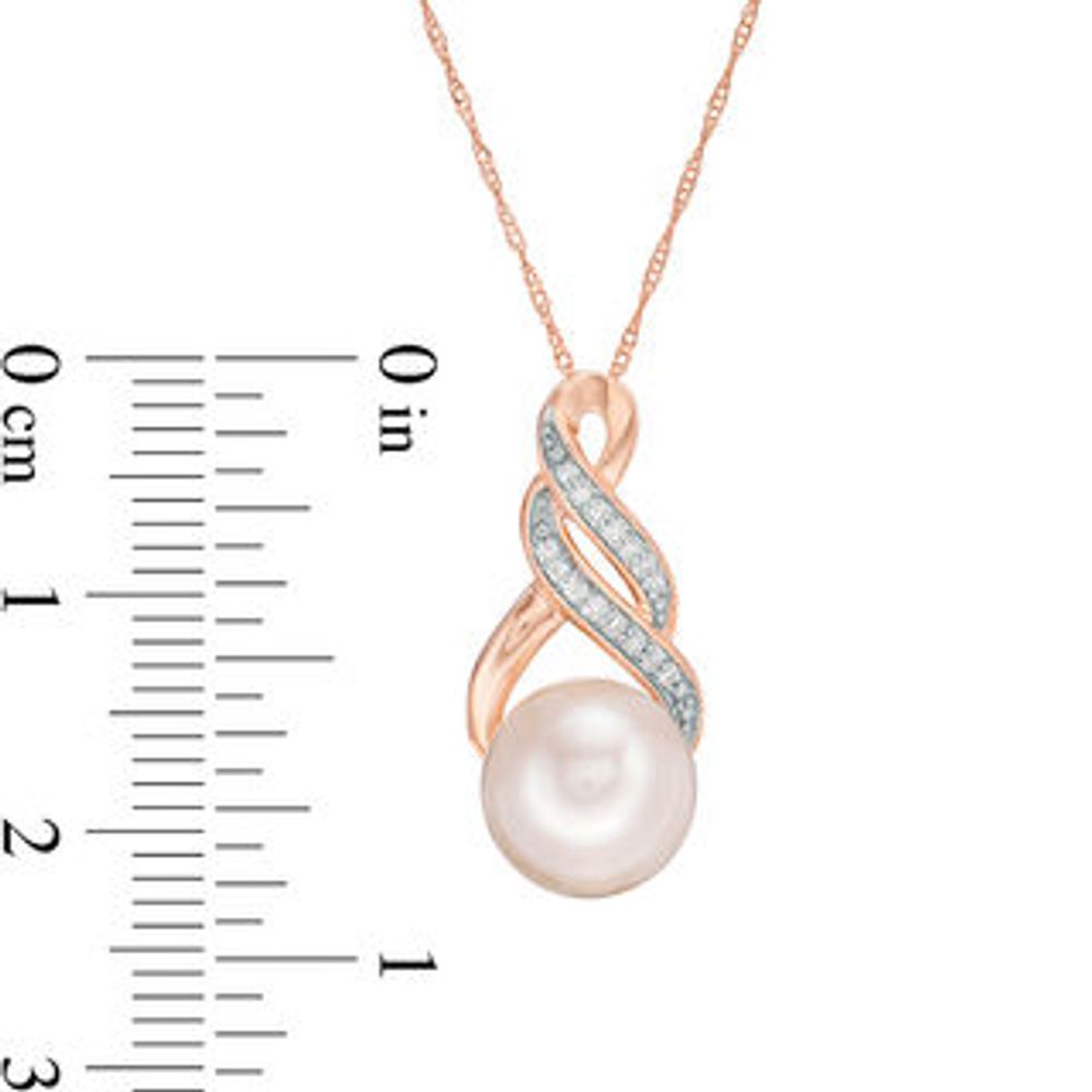 9.0-9.5mm Freshwater Cultured Pearl and 0.06 CT. T.W. Diamond Infinity Twist Pendant in 10K Rose Gold|Peoples Jewellers