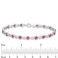 Alternating Heart-Shaped Lab-Created Ruby and White Sapphire Bracelet in Sterling Silver - 7.5"|Peoples Jewellers