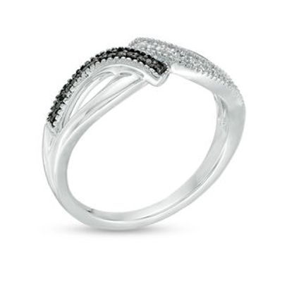 Enhanced Black and White Diamond Accent Bypass Vintage-Style Ring in Sterling Silver|Peoples Jewellers