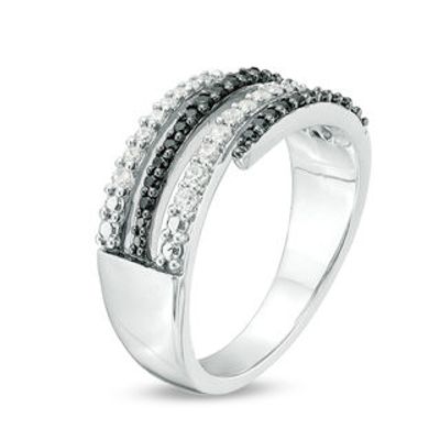 0.37 CT. T.W. Enhanced Black and White Diamond Alternating Wrap Ring in Sterling Silver|Peoples Jewellers