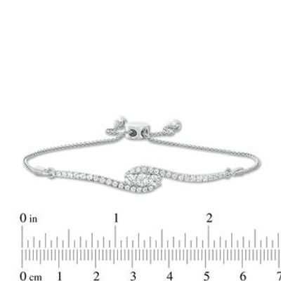 Lab-Created White Sapphire Three Stone Bypass Bolo Bracelet in Sterling Silver - 9.5"|Peoples Jewellers