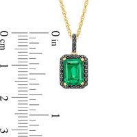 Emerald-Cut Lab-Created Emerald and 0.14 CT. T.W. Black Diamond Frame Pendant in 10K Gold|Peoples Jewellers