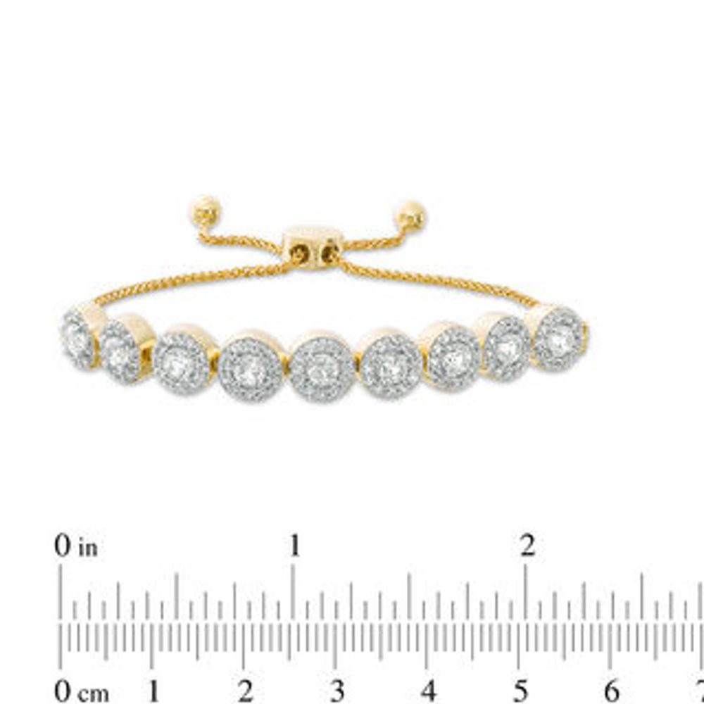 Lab-Created White Sapphire Frame Nine Stone Bolo Bracelet in Sterling Silver with 14K Gold Plate - 9.5"|Peoples Jewellers