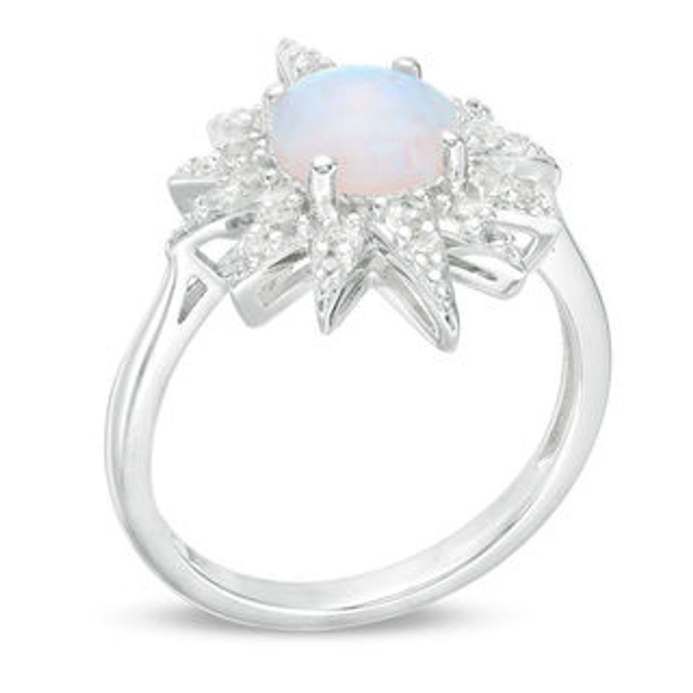 Lab-Created Opal and White Sapphire Starburst Frame Ring in Sterling Silver|Peoples Jewellers