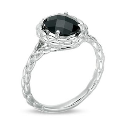 Oval Onyx Beaded Frame and Shank Ring in Sterling Silver - Size 7|Peoples Jewellers
