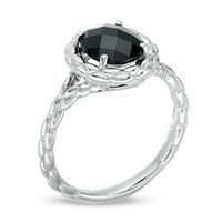 Oval Onyx Beaded Frame and Shank Ring in Sterling Silver|Peoples Jewellers