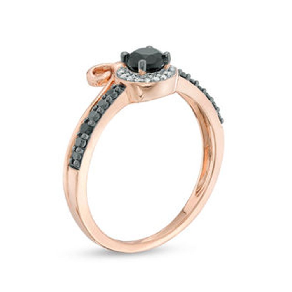 Black Spinel and Diamond Accent Frame Scroll Chevron Ring in 10K Rose Gold|Peoples Jewellers