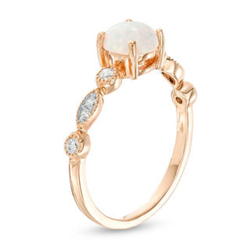 6.0mm Lab-Created Opal and 0.11 CT. T.W. Diamond Vintage-Style Ring in 10K Rose Gold|Peoples Jewellers