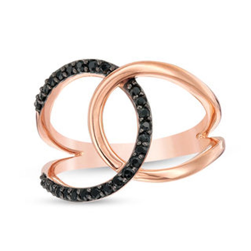 Black Spinel Interlocking Open Circles Ring in Sterling Silver with 14K Rose Gold Plate|Peoples Jewellers