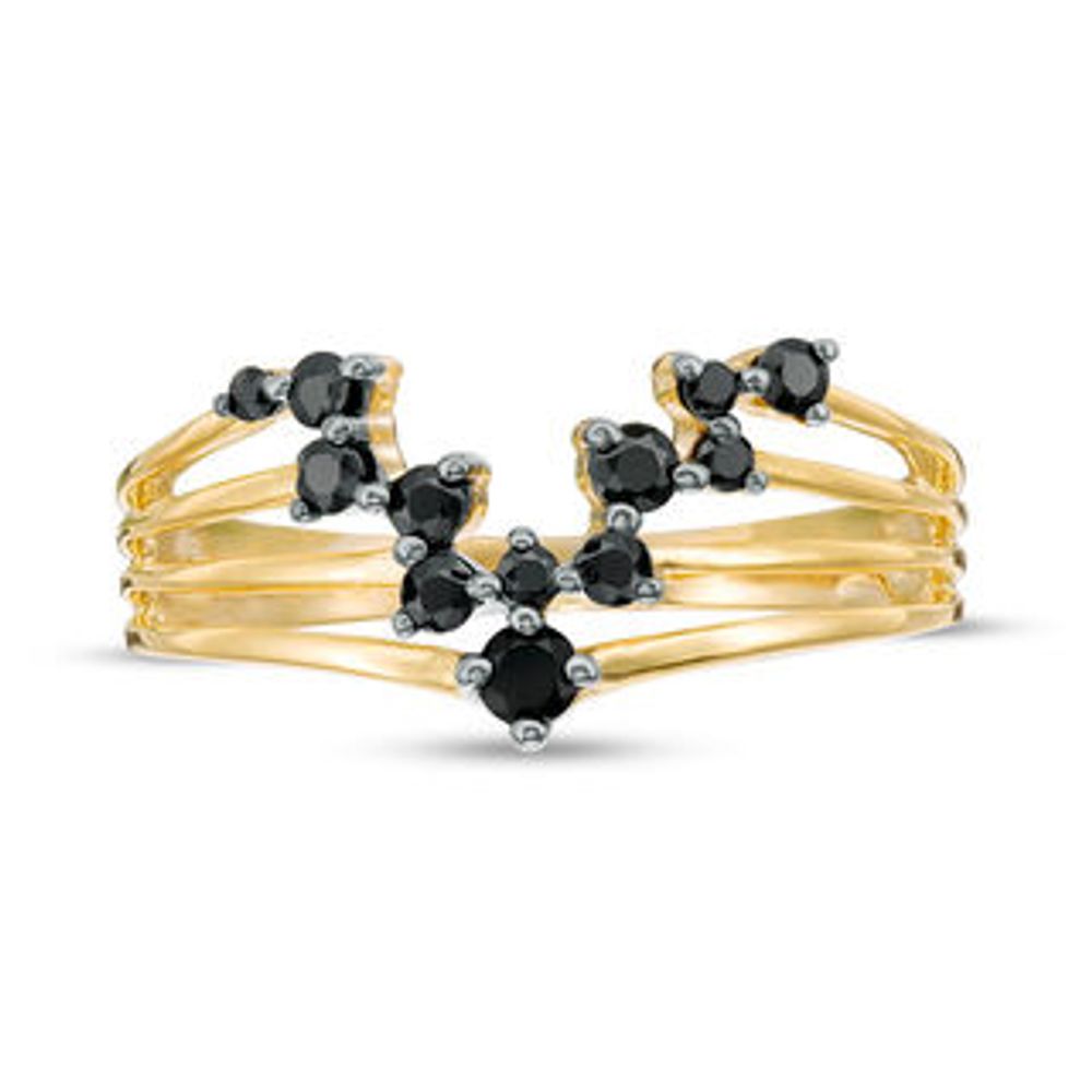 Black Spinel Multi-Row Split Shank Chevron Ring in Sterling Silver with 14K Gold Plate|Peoples Jewellers