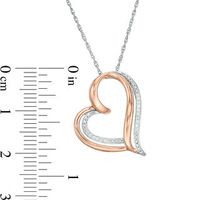 0.04 CT. T.W. Diamond Tilted Double Heart Pendant in Sterling Silver and 10K Rose Gold|Peoples Jewellers