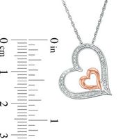 Diamond Accent Tilted Double Heart Pendant in Sterling Silver and 10K Rose Gold|Peoples Jewellers