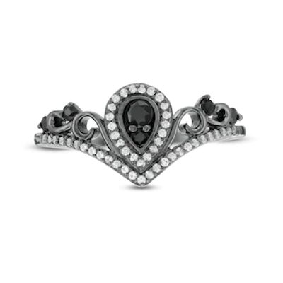 Black Spinel and Lab-Created White Sapphire Pear Frame Tiara Ring in Sterling Silver with Black Rhodium|Peoples Jewellers