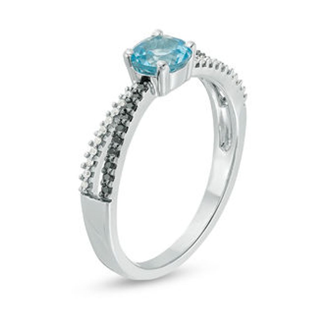 5.0mm Blue Topaz and 0.14 CT. T.W. Enhanced Black and White Diamond Criss-Cross Ring in Sterling Silver|Peoples Jewellers