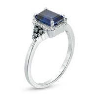 Lab-Created Blue Sapphire and 0.18 CT. T.W. Enhanced Black and White Diamond Frame Tri-Sides Ring in Sterling Silver|Peoples Jewellers