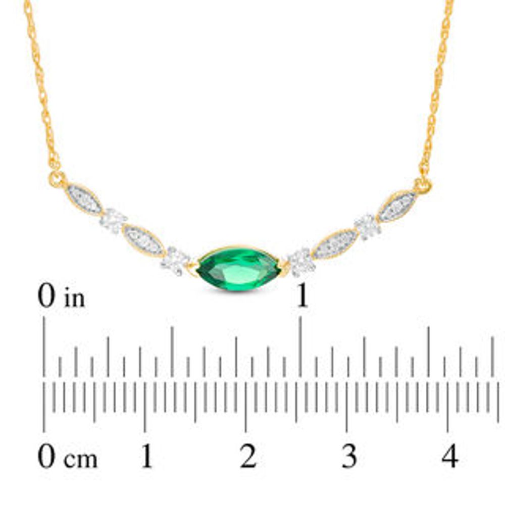 Marquise Lab-Created Emerald and 0.18 CT. T.W. Diamond Vintage-Style Necklace in 10K Gold|Peoples Jewellers