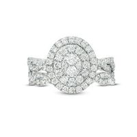 0.69 CT. T.W. Oval Multi-Diamond Double Frame Twist Bridal Set in 10K White Gold|Peoples Jewellers