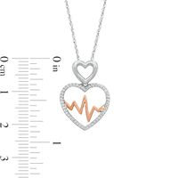 0.148 CT. T.W. Diamond Double Heart and Heartbeat Pendant in Sterling Silver and 10K Rose Gold|Peoples Jewellers