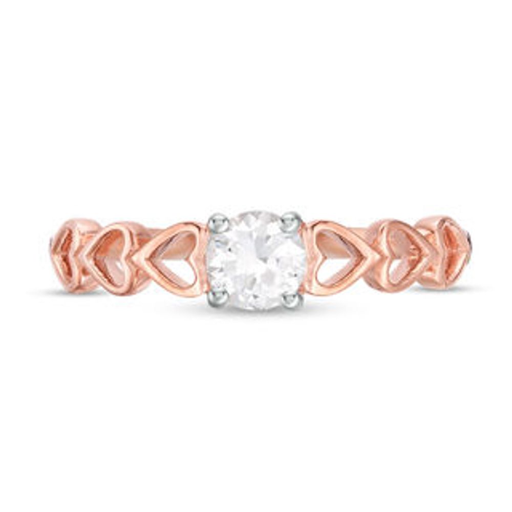 4.5mm Lab-Created White Sapphire Solitaire Heart Shank Promise Ring in 10K Rose Gold|Peoples Jewellers