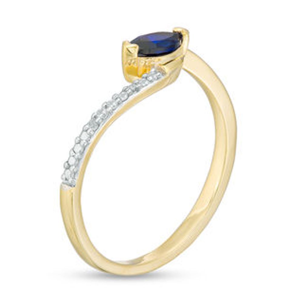 Sideways Marquise Lab-Created Blue Sapphire and Diamond Accent Bypass Promise Ring in 10K Gold|Peoples Jewellers