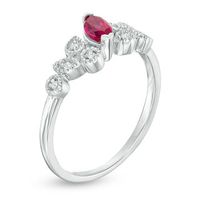 Marquise Lab-Created Ruby and Diamond Accent Slant Cluster Vintage-Style Promise Ring in Sterling Silver|Peoples Jewellers