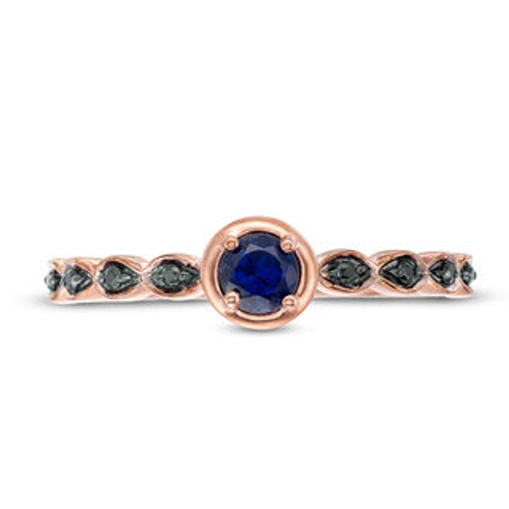 Lab-Created Blue Sapphire and 0.04 CT. T.W. Black Diamond Marquise Side Accent Promise Ring in 10K Rose Gold|Peoples Jewellers