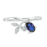 Oval Lab-Created Blue Sapphire and Diamond Accent Tri-Leaf Crossover Promise Ring in Sterling Silver|Peoples Jewellers