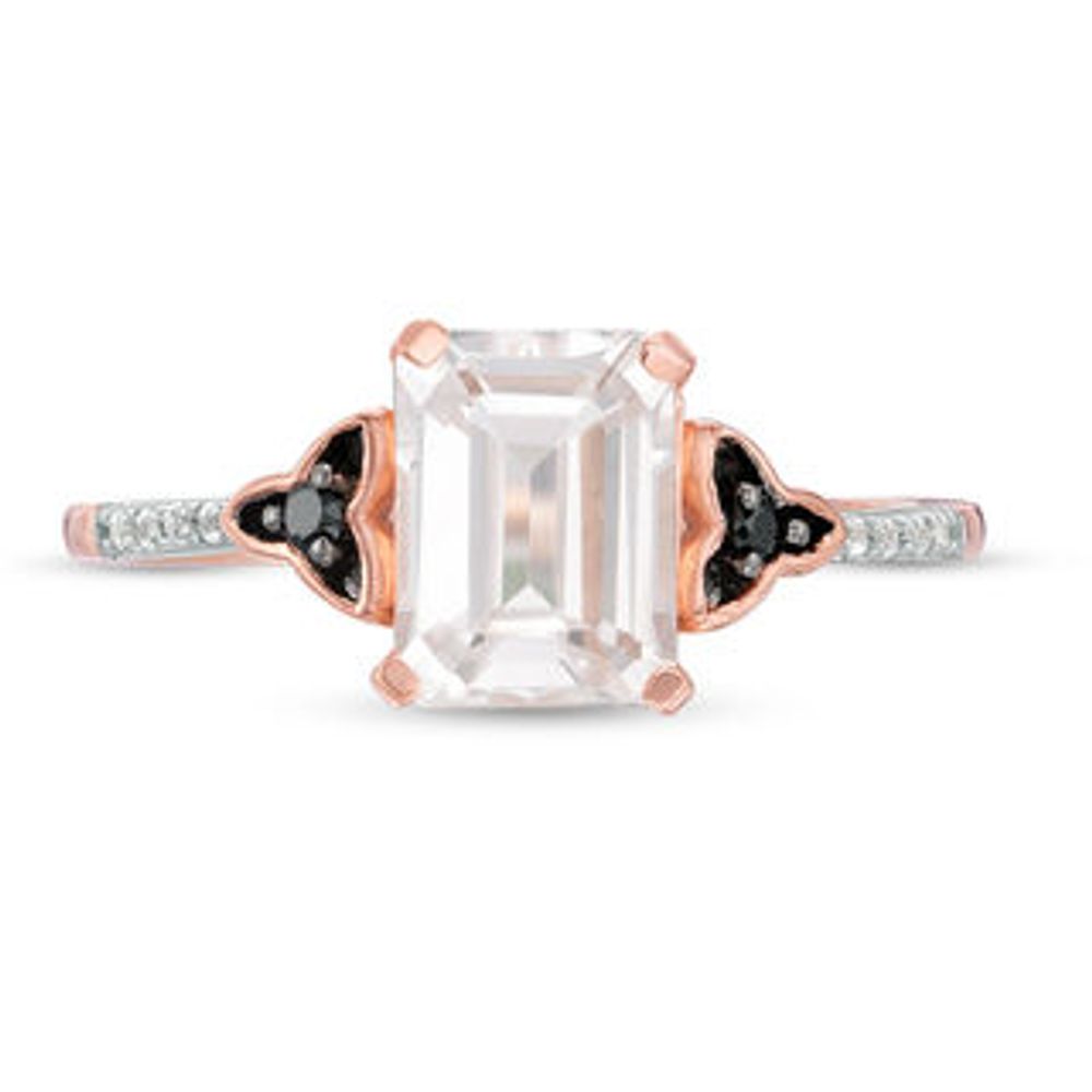 Emerald-Cut Lab-Created White Sapphire and 0.04 CT. T.W. Enhanced Black and White Diamond Promise Ring in 10K Rose Gold|Peoples Jewellers