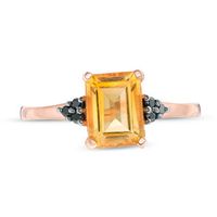 Emerald-Cut Citrine and 0.04 CT. T.W. Black Diamond Tri-Sides Promise Ring in 10K Rose Gold|Peoples Jewellers