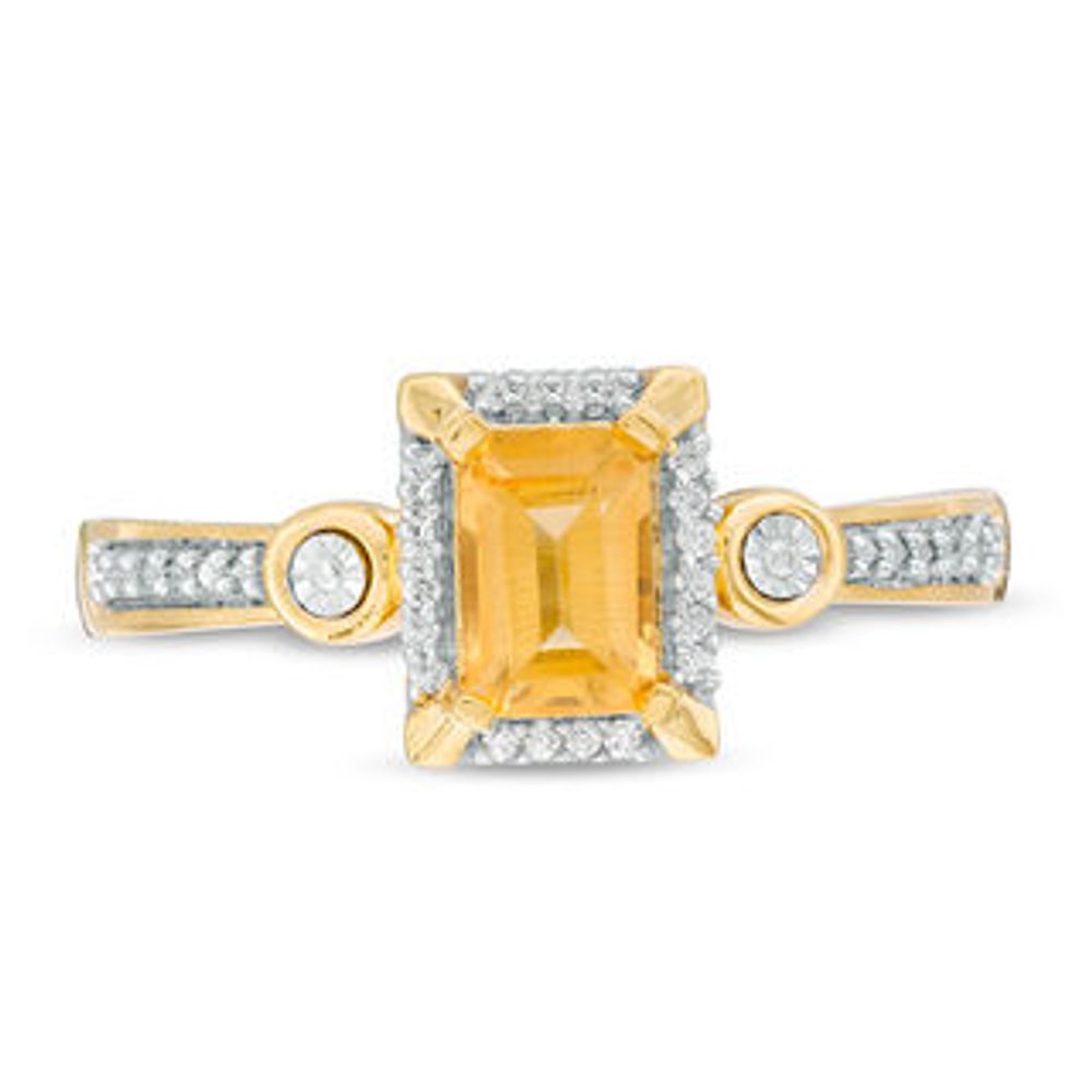 Emerald-Cut Citrine and 0.04 CT. T.W. Diamond Frame Art Deco-Inspired Promise Ring in 10K Gold|Peoples Jewellers