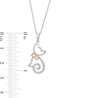 0.04 CT. T.W. Diamond Cat with Bow Pendant in Sterling Silver and 14K Rose Gold|Peoples Jewellers