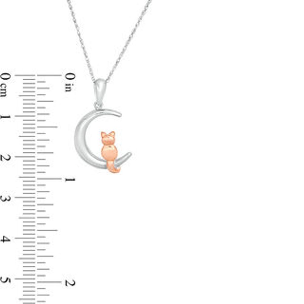 Sitting Cat on Crescent Moon Pendant in Sterling Silver and 10K Rose Gold|Peoples Jewellers