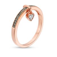 0.085 CT. T.W. Enhanced Champagne and White Diamond Heart-Shaped Dangle Ring in 10K Rose Gold with Black Rhodium|Peoples Jewellers