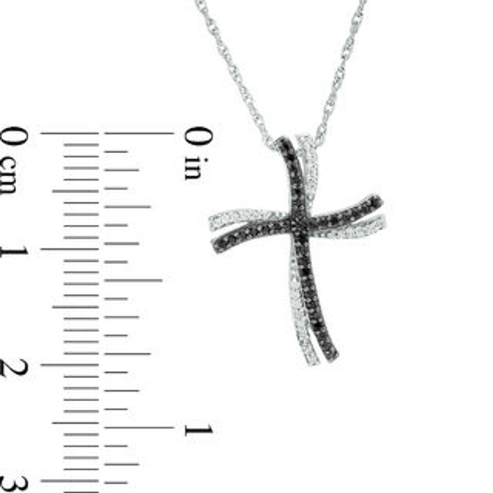 0.18 CT. T.W. Enhanced Black and White Diamond Double Wavy Cross Pendant in 10K White Gold|Peoples Jewellers