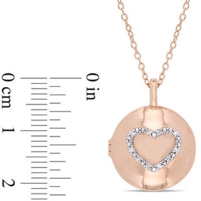 0.05 CT. T.W. Diamond Heart Outline Circle Locket in Sterling Silver with Rose Rhodium|Peoples Jewellers