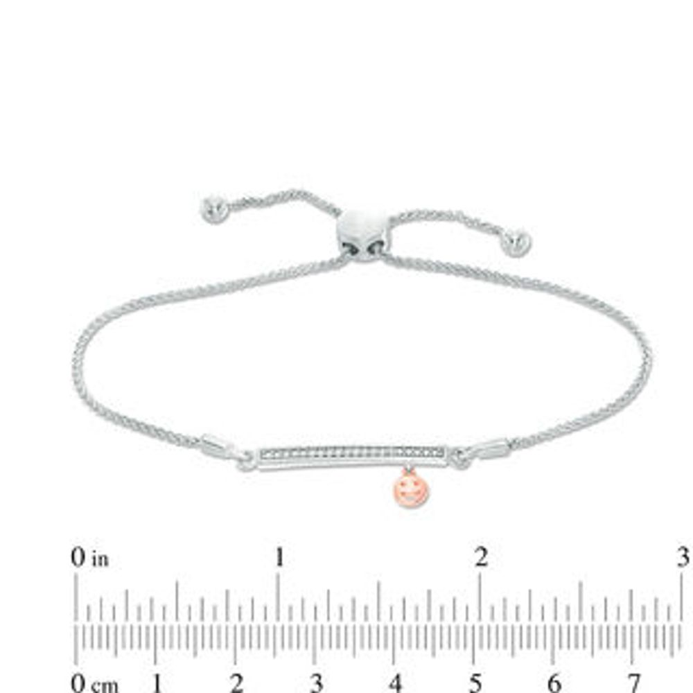 0.04 CT. T.W. Diamond Bar and Smiley Face Charm Bolo Bracelet in Sterling Silver and 10K Rose Gold - 9.5"|Peoples Jewellers