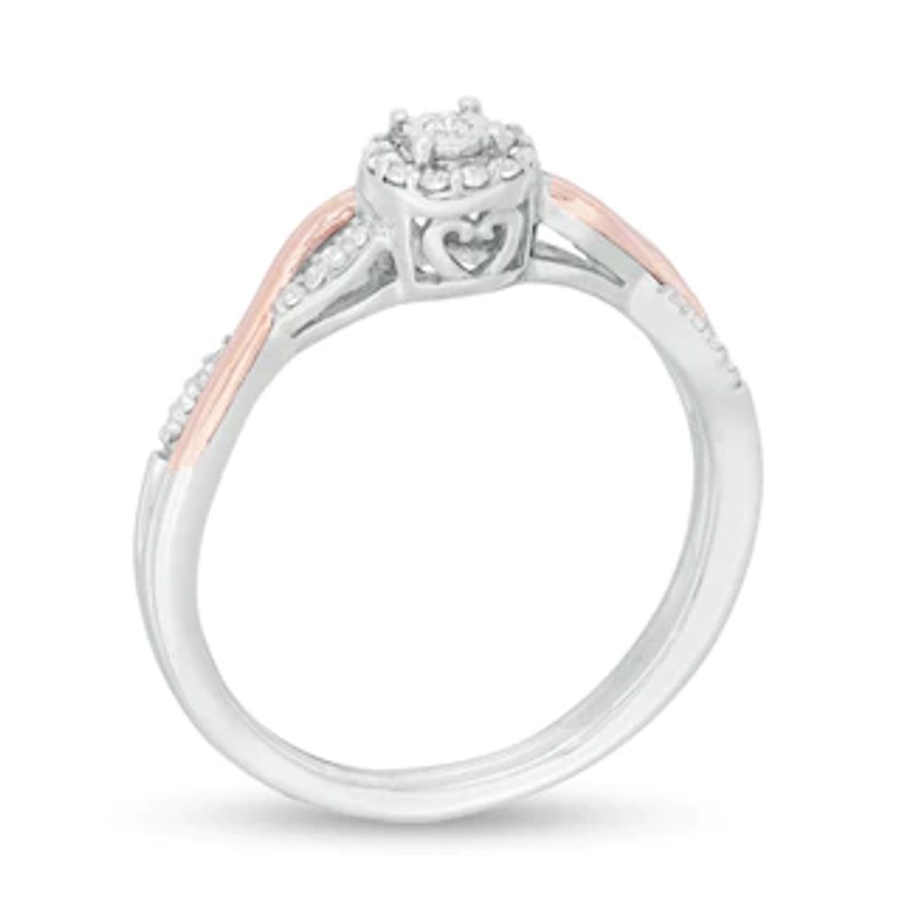 0.115 CT. T.W. Diamond Frame Twist Shank Promise Ring in Sterling Silver and 10K Rose Gold|Peoples Jewellers