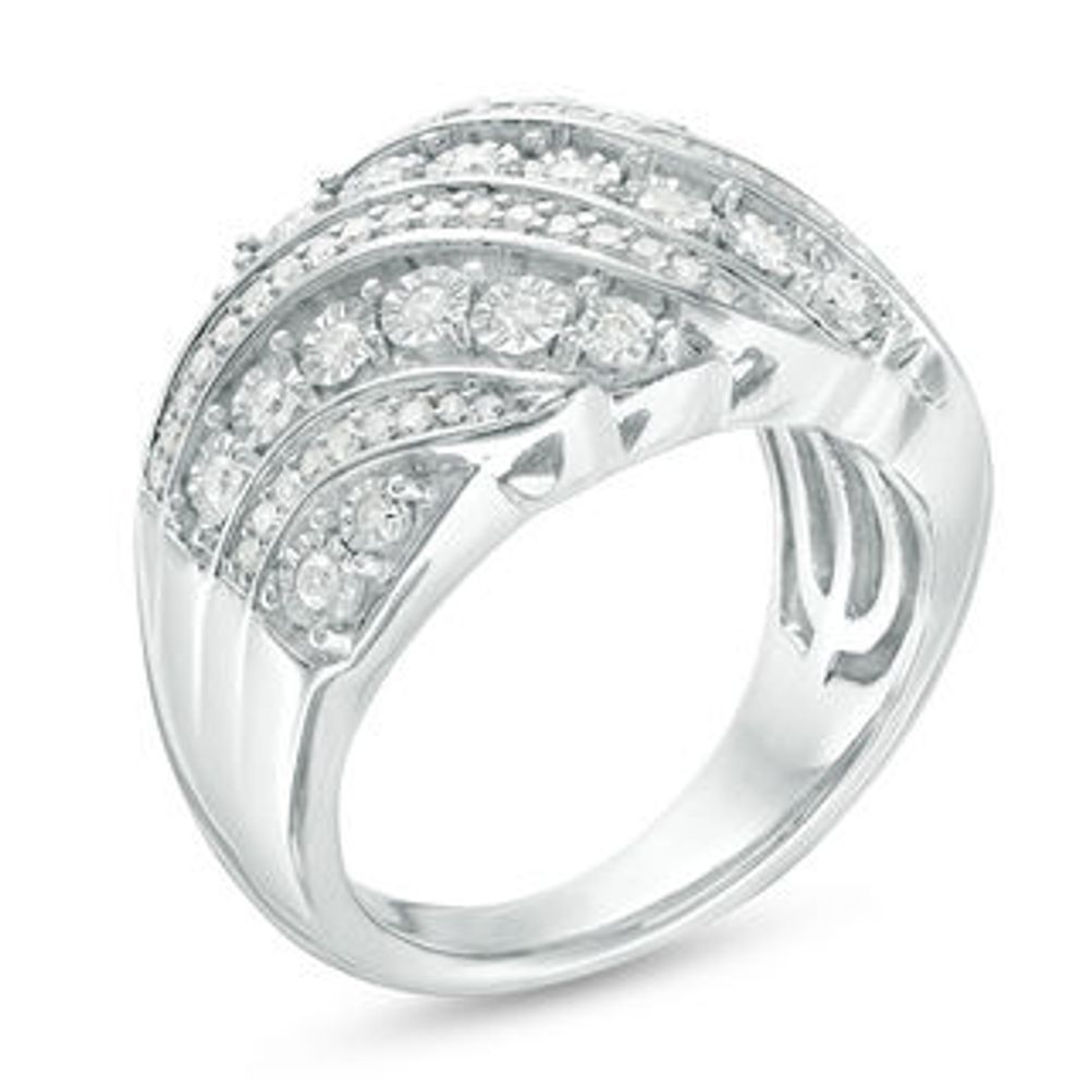 0.50 CT. T.W. Diamond Multi-Row Wave Ring in Sterling Silver|Peoples Jewellers