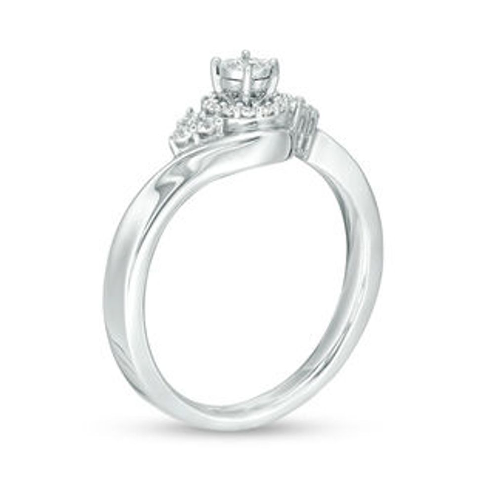 0.18 CT. T.W. Diamond Tri-Sides Bypass Promise Ring in Sterling Silver|Peoples Jewellers