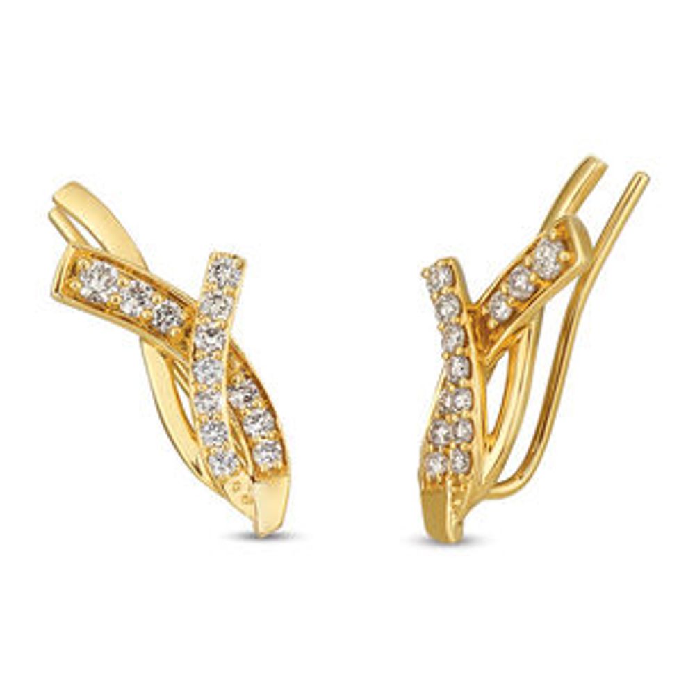 Le Vian® Crème Brûlée Diamonds™ 0.65 CT. T.W. Diamond Crossover Ribbon Crawler Earrings in 14K Honey Gold™|Peoples Jewellers