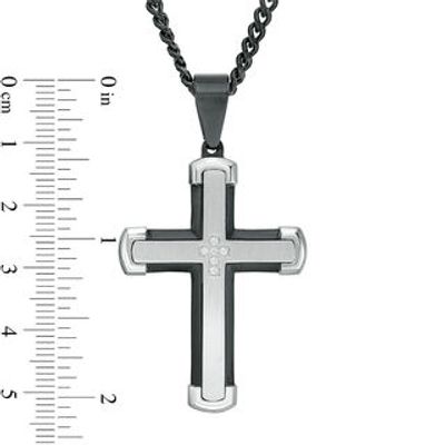 Men's 0.05 CT. T.W. Diamond Layered Cross Pendant in Stainless Steel and Black IP - 24"|Peoples Jewellers