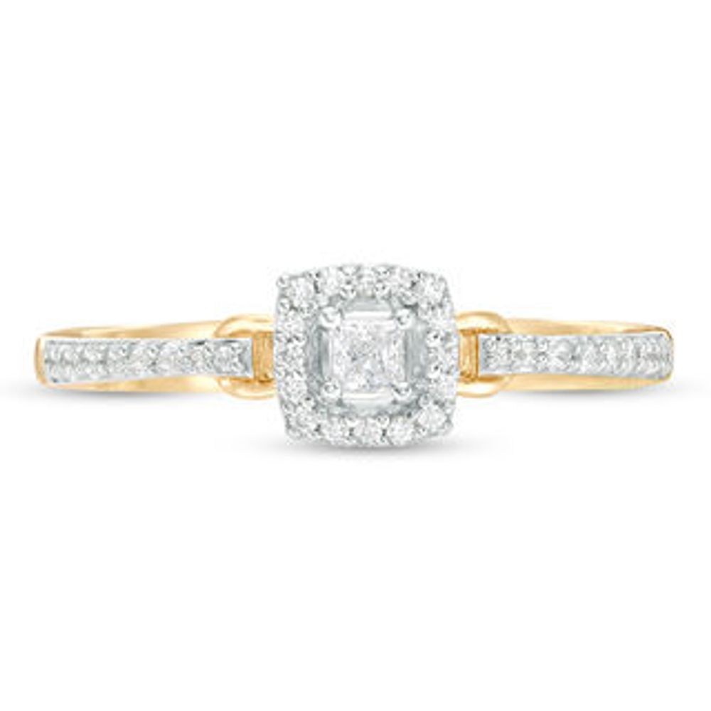 Engravable 1/5 CT. T.W. Princess-Cut Diamond Frame Buckle Promise Ring in 10K White, Yellow or Rose Gold (1 Line)|Peoples Jewellers