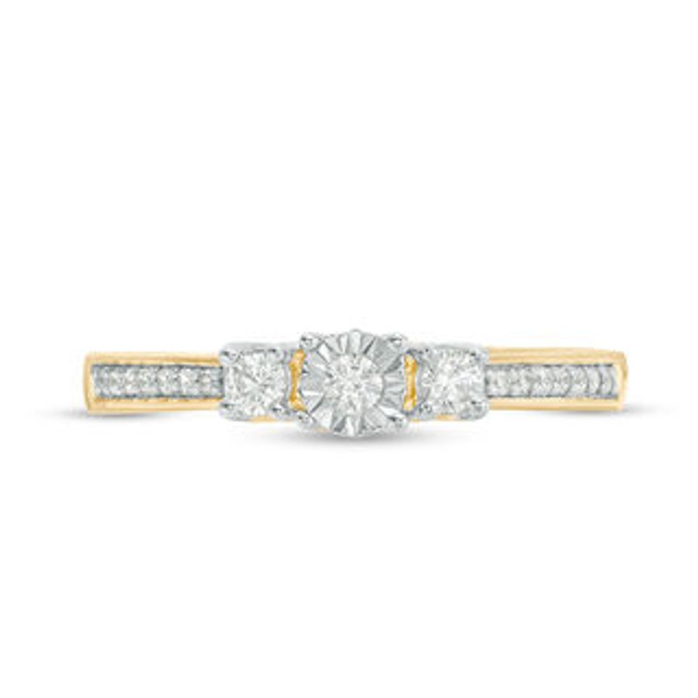 Engravable 1/4 CT. T.W. Diamond Three Stone Promise Ring in 10K White, Yellow or Rose Gold (1 Line)|Peoples Jewellers